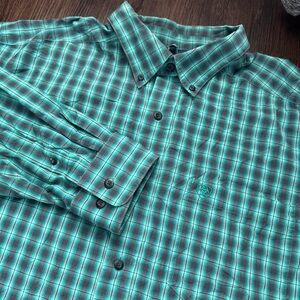 Ariat Shirt Mens Extra Large Green Pro Series Western Button Down Rodeo Workwear